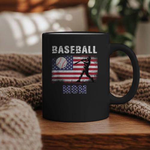 Proud Baseball MOM USA American Flag Family Game Day Graphic Print Coffee Mug - Sportilla