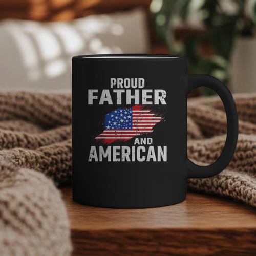 Proud Father And American Flag Baseball Dad Father Patriotic Graphic Print Coffee Mug - Sportilla