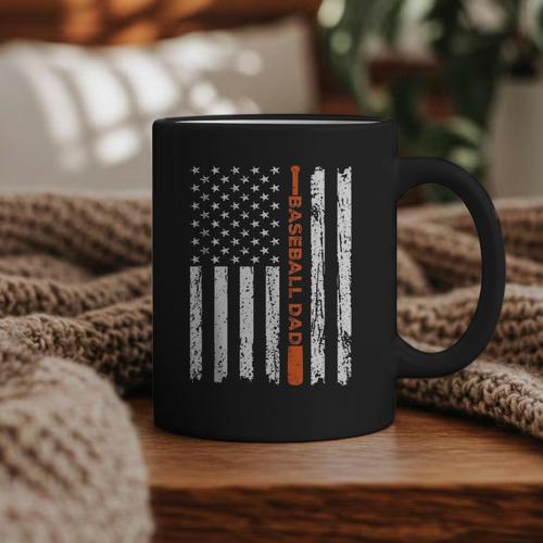 Retro Baseball Dad American Flag Father's Day 4th Of July Graphic Print Coffee Mug - Sportilla