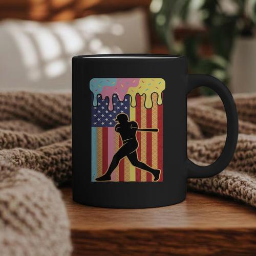 Retro Baseball Drip Boys Ice Cream Patriotic American Flag Graphic Print Coffee Mug - Sportilla