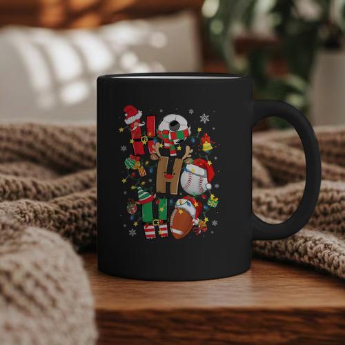 Santa Baseball Football Soccer Pajamas Ho Ho Christmas Xmas Graphic Print Coffee Mug - Sportilla
