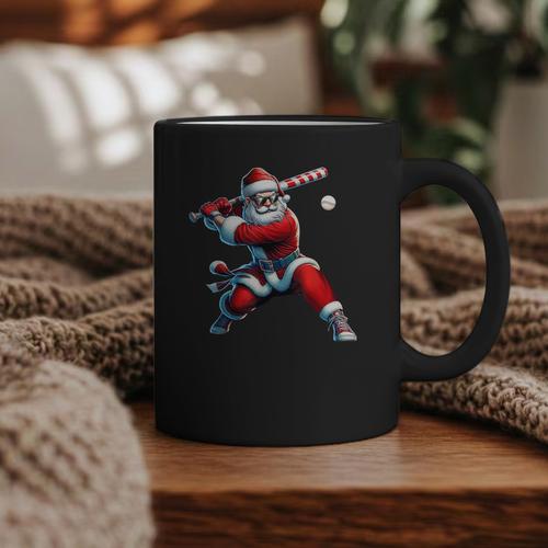 Santa Playing Baseball Men Boys Christmas Baseball Player Graphic Print Coffee Mug - Sportilla