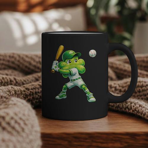 Shamrock Playing Baseball St Patricks Day Men Boys Kid Graphic Print Coffee Mug - Sportilla