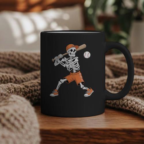 Skeleton Batting Baseball Halloween Graphic Print Coffee Mug - Sportilla