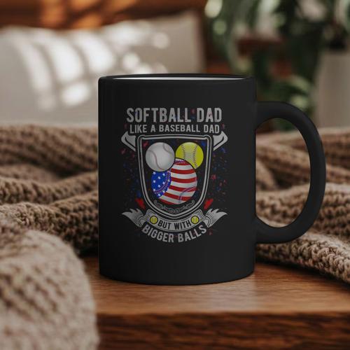 Softball Dad Like A Baseball Dad 4th Of July USA Retro Flag Graphic Print Coffee Mug - Sportilla