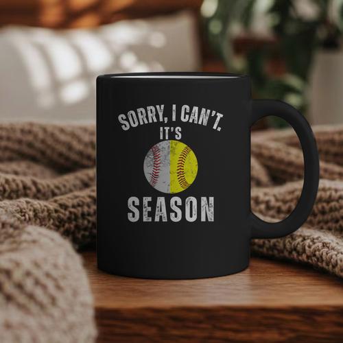 Sorry I Cant It's Season Vintage Softball Baseball Mom Graphic Print Coffee Mug - Sportilla