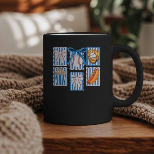 Stamps Coquette Bow Baseball Kids Youth Girls Baseball Mom Graphic Print Coffee Mug - Sportilla