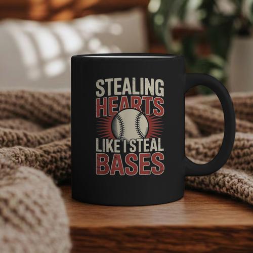 Stealing Hearts Like I Steal Bases Baseball Valentine Retro Graphic Print Coffee Mug - Sportilla