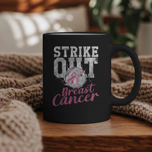 Strike Out Breast Cancer Baseball Warrior Graphic Print Coffee Mug - Sportilla
