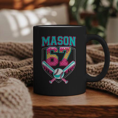 Trendy Mason 67 Mem Ice Cream Drip Baseball Birthday Costume Graphic Print Coffee Mug - Sportilla