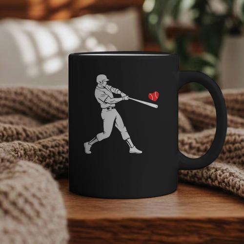 Valentines US Baseball Player Silhouette Heart Graphic Print Coffee Mug - Sportilla
