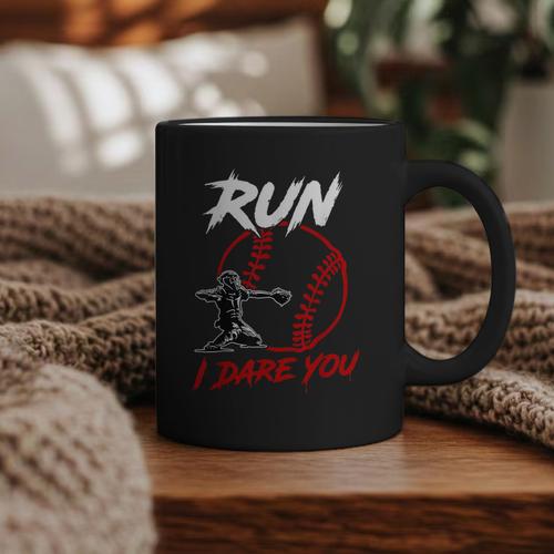 Vintage Baseball Catcher Boys Go Ahead Run I Dare You Graphic Print Coffee Mug - Sportilla