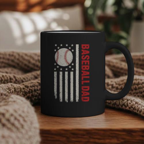 Vintage Baseball DAD American Flag Fathers Day 4th Of July Graphic Print Coffee Mug - Sportilla
