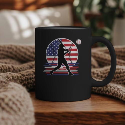 Women's Batter Patriotic American Flag Baseball Silks Graphic Print Coffee Mug - Sportilla
