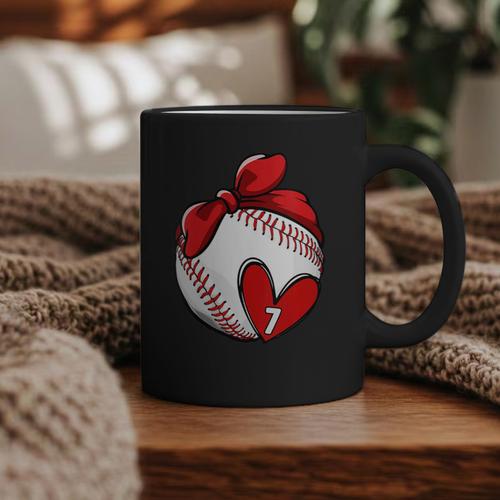 Womens Custom Baseball Mom Number 7 Heart For Mom Mommy Graphic Print Coffee Mug - Sportilla