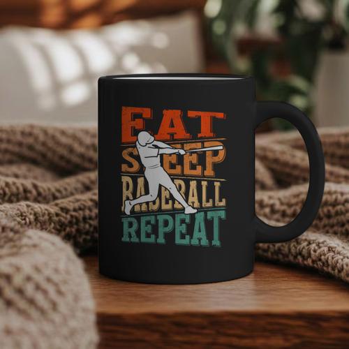 Women's Eat Sleep Baseball Repeat Vintage Player Sport Lover Retro Graphic Print Coffee Mug - Sportilla