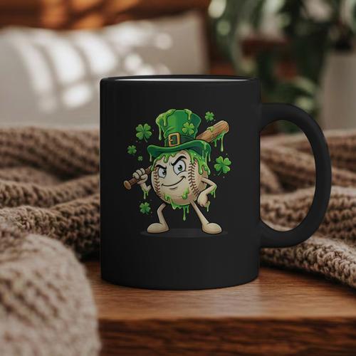 Women's St Patricks Day Baseball Leprechaun Shamrock Player Boys Kid Graphic Print Coffee Mug - Sportilla