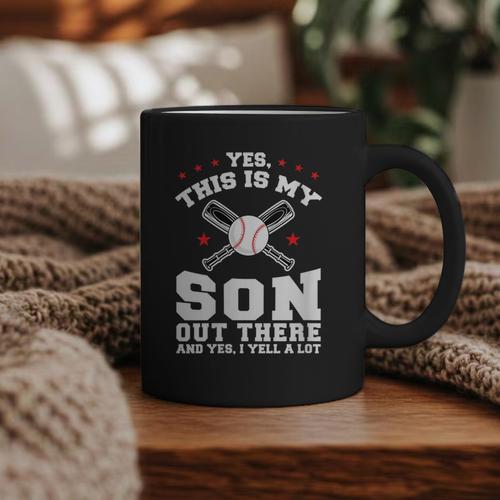 Yes This Is My Son Out Baseball Mom Graphic Print Coffee Mug - Sportilla