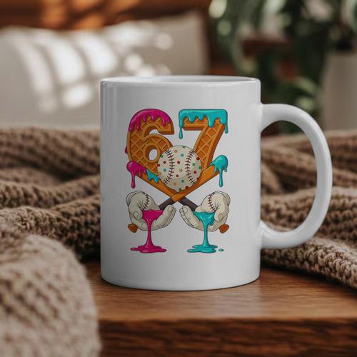 67 Ice Cream Drip Baseball Number 67 Player 67th Birthday Premium Tri-Blend Graphic Print Coffee Mug - Sportilla