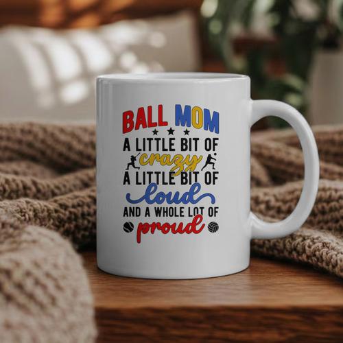 Ball Mom Proud Volleyball Baseball Mom Graphic Print Coffee Mug - Sportilla