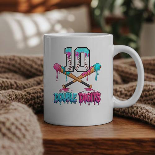 Baseball 10 Year Old Ice Cream Drip 10th Bday Double Digits Graphic Print Coffee Mug - Sportilla