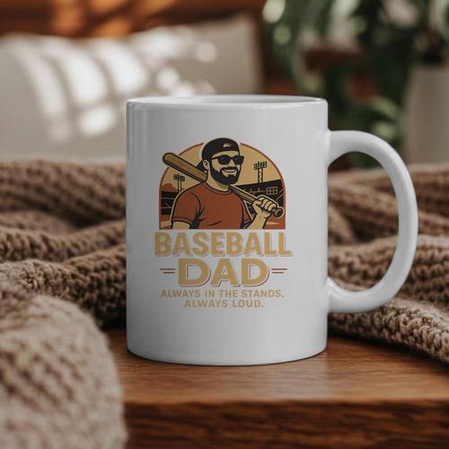 Baseball Dad – Always In The Stands Always Loud Retro Premium Graphic Print Coffee Mug - Sportilla