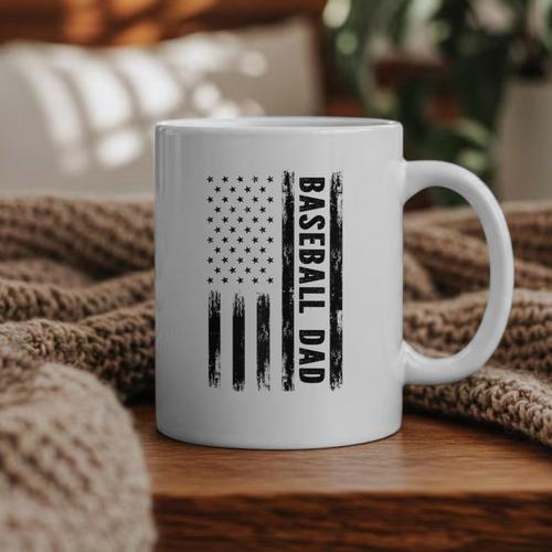Baseball Dad American Flag Grunge Retro Vintage Father Raglan Baseball Tee Graphic Print Coffee Mug - Sportilla