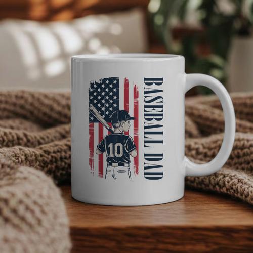 Baseball Dad Flag Tee I Raised Mine Ballpark Dad Graphic Print Coffee Mug - Sportilla