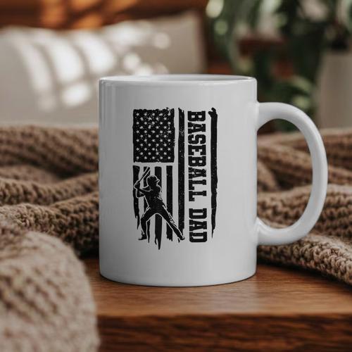 Baseball Dad Retro American USA Flag Baseball Father's Day Graphic Print Coffee Mug - Sportilla