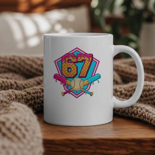 Baseball Drip Jersey Number 67 For Players & 67th Birthday Premium Tri-Blend Graphic Print Coffee Mug - Sportilla