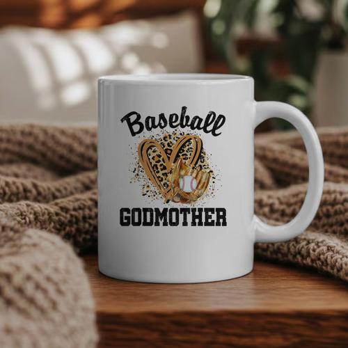 Baseball Godmother Leopard Heart Baseball Mom Game Day Graphic Print Coffee Mug - Sportilla
