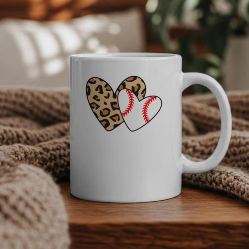 Baseball Heart Leopard Heart Sport Baseball Mom Graphic Print Coffee Mug - Sportilla