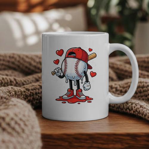 Baseball Ice Cream Drip Valentines Day Sports For Kids Boys Graphic Print Coffee Mug - Sportilla