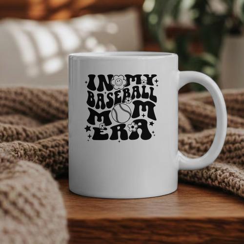 In My Baseball Mom Era Retro Groovy Sports Parent Graphic Print Coffee Mug - Sportilla