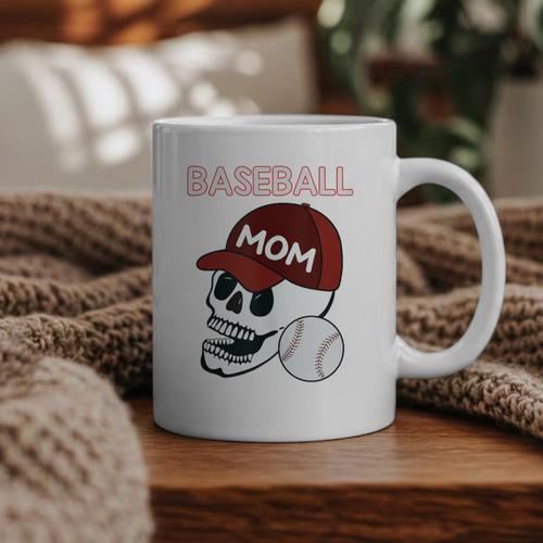 Baseball Mom Skull Sports Skeleton Graphic Print Coffee Mug - Sportilla