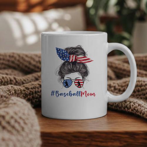 Baseball Mom USA American Flag 4th Of July Graphic Print Coffee Mug - Sportilla