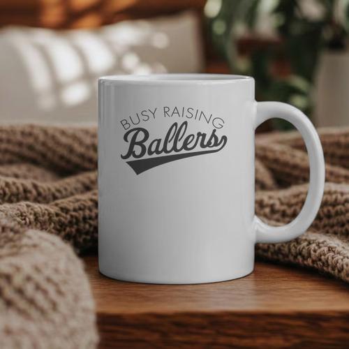 Busy Raising Ballers Baseball Mom & Parent Sports Premium Tri-Blend Graphic Print Coffee Mug - Sportilla