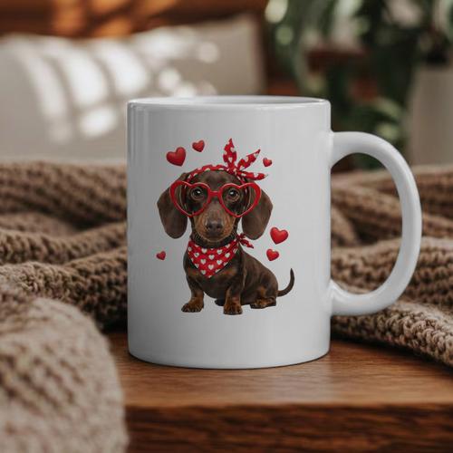 Dachshund Valentines Day Wiener Dog Lover Weenie Heart Raglan Baseball Tee Graphic Print Coffee Mug - Sportilla