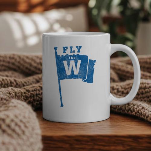 Fly The W Chicago Baseball Winning Flag Distressed Premium Tri-Blend Graphic Print Coffee Mug - Sportilla