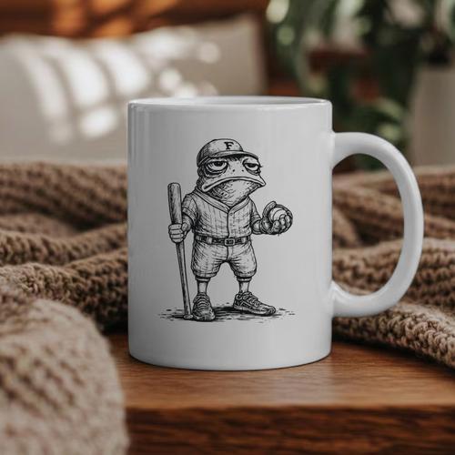 Frog Basketbal Men Women Grumpy Frog Playing Baseball Graphic Print Coffee Mug - Sportilla