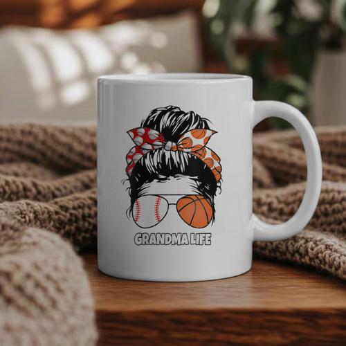 Grandma Life Basketball And Baseball Mom Funny Graphic Print Coffee Mug - Sportilla