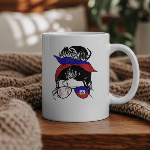 Haitian Baseball Mom Haiti Flag Baseball Girl Graphic Print Coffee Mug - Sportilla