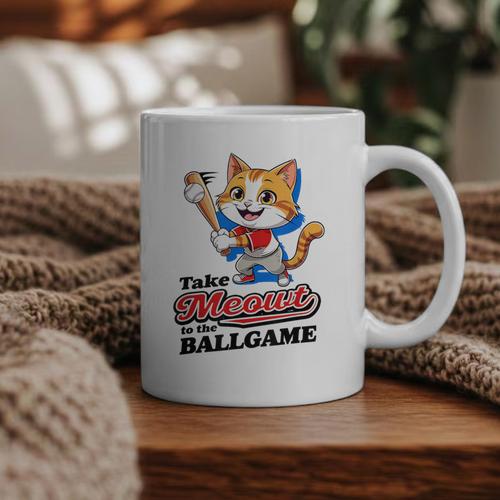 Take Meowt To The Ball Game Tee Slugger Cat Baseball Graphic Print Coffee Mug - Sportilla