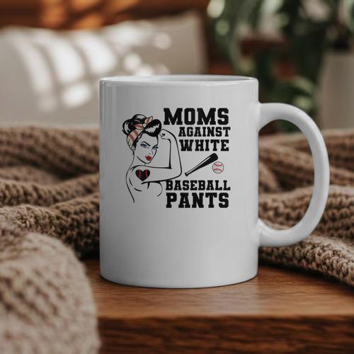 Moms Against White Baseball Pants Funny Baseball Mom Graphic Print Coffee Mug - Sportilla