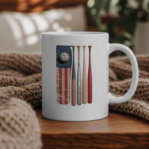Patriotic USA Flag American Baseball Dad 4th Of July Graphic Print Coffee Mug - Sportilla