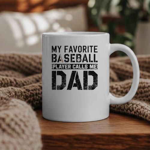 Retro Baseball Dad My Favorite Baseball Player Calls Me Dad Graphic Print Coffee Mug - Sportilla