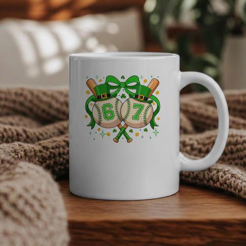 Six Seven 67 Meme Baseball Coquette Bow St Patrick's Day Graphic Print Coffee Mug - Sportilla