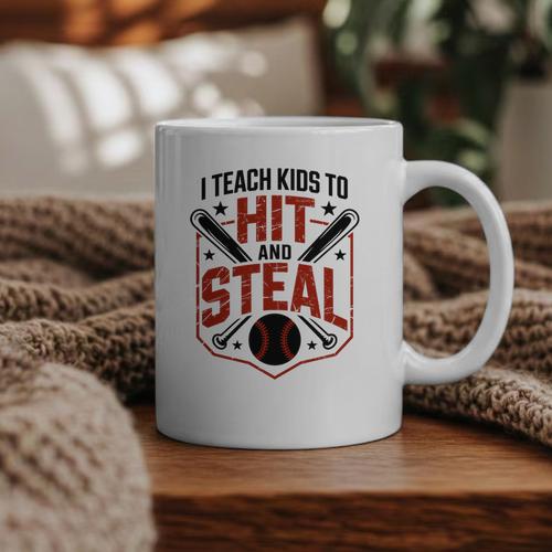 I Teach Kids To Hit And Steal Baseball Softball Coach Premium Tri-Blend Graphic Print Coffee Mug - Sportilla