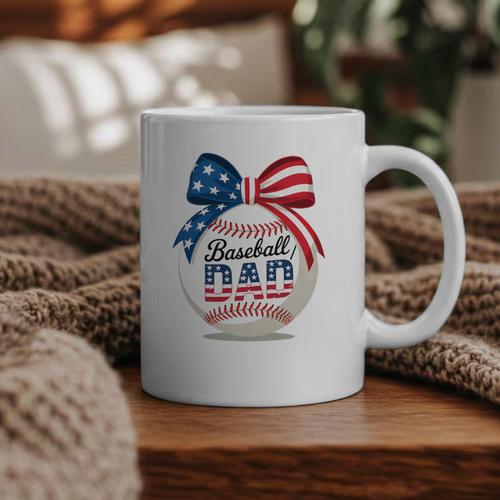 Vintage Baseball Dad Patriotic USA Flag 4th Of July Fathers Premium Graphic Print Coffee Mug - Sportilla