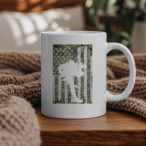 Vintage Baseball US Camouflage Flag Tee Baseball Dad Player Premium Tri-Blend Graphic Print Coffee Mug - Sportilla